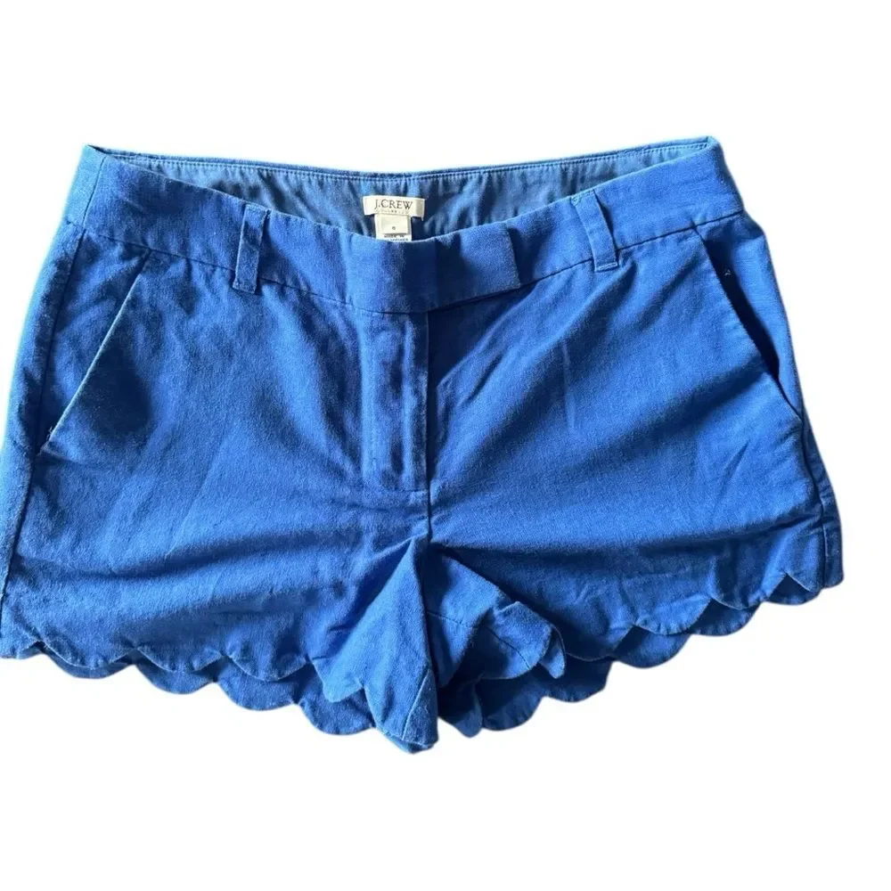 J. Crew Women's Blue Scalloped High Waist Shorts